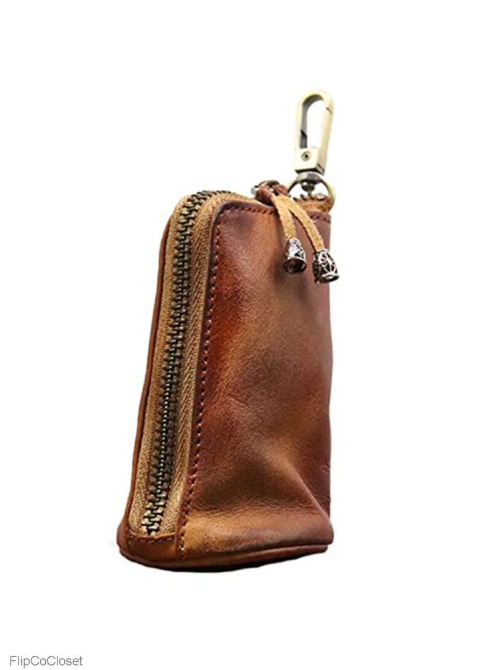 Genuine Cowhide Leather Zipper Coin Pouch Handcrafted Change Purse with